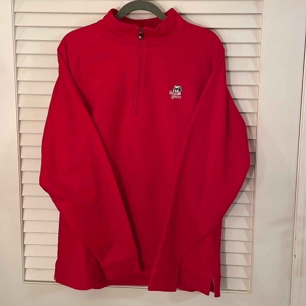 FootJoy Vibrant Red Bear Lakes Emblem 3/4 Zip Up Sweater